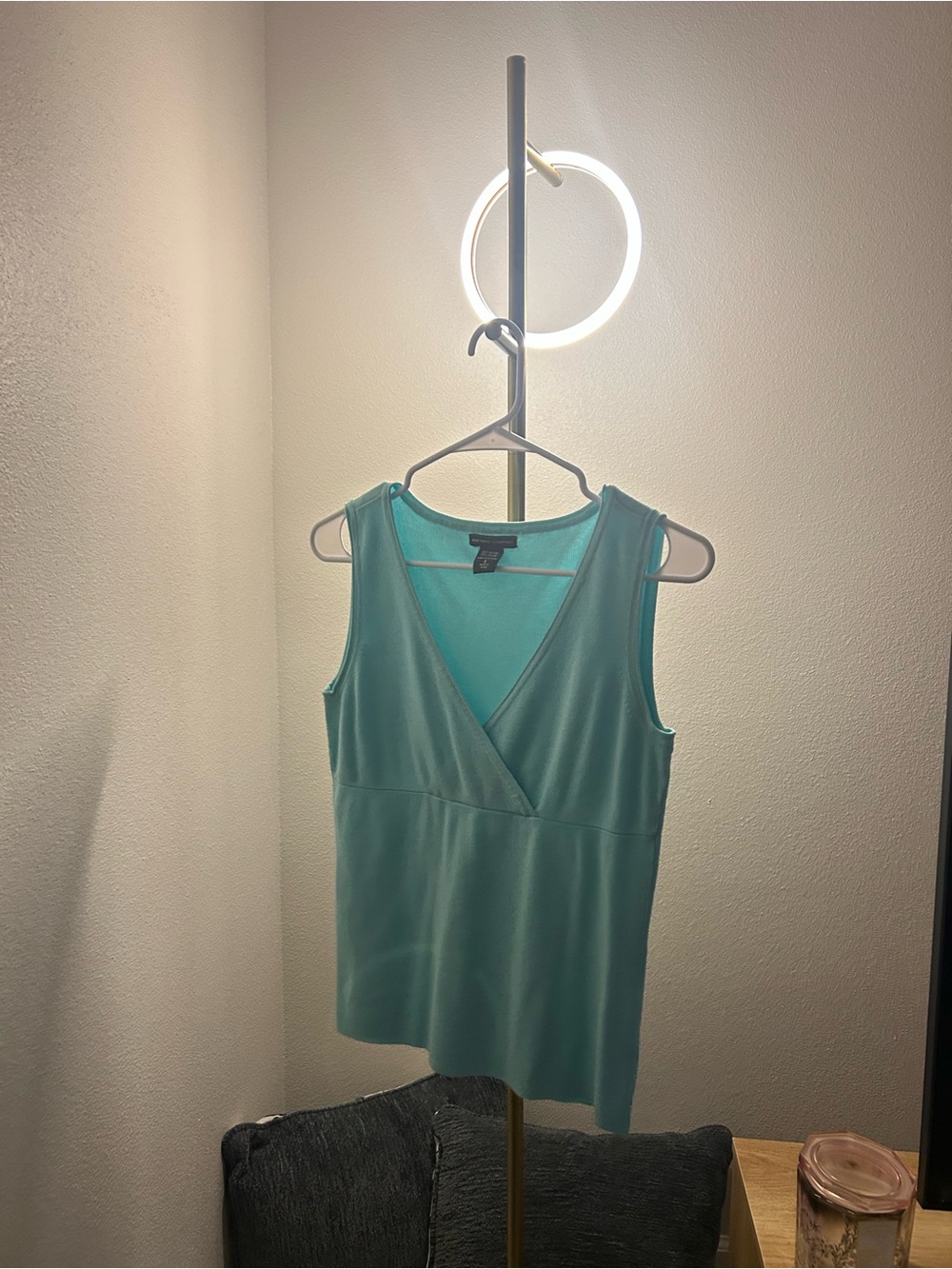 New York & Company Teal Sleeveless Wrap-Front Camisole